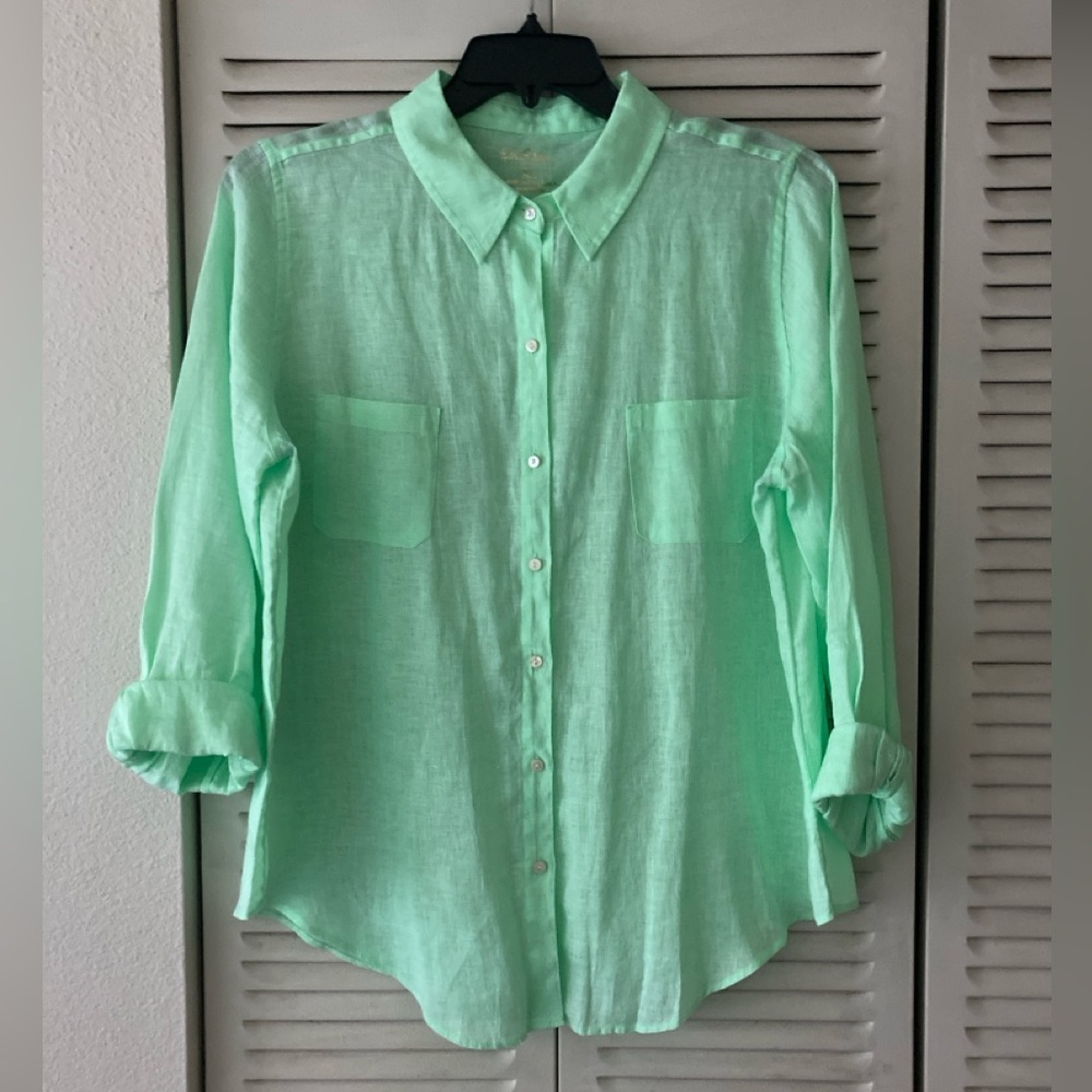Lilly Pulitzer Sea View Linen Button Down Top